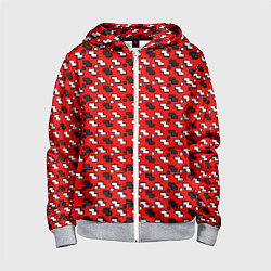 Толстовка на молнии детская Чёрно-белые фигуры на красном фоне, цвет: 3D-меланж