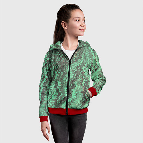 Детская толстовка на молнии Разводы в зеленом цвете / 3D-Красный – фото 4