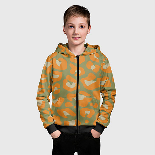 Детская толстовка на молнии Рыже-зеленый леопардовый / 3D-Черный – фото 3