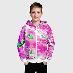 Толстовка на молнии детская Розово-зелёная абстракция, цвет: 3D-белый — фото 2