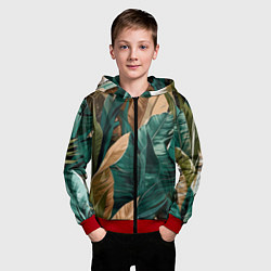 Толстовка на молнии детская Крупные листья в тропиках, цвет: 3D-красный — фото 2