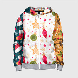 Толстовка на молнии детская Новогодние паттерны комбинация, цвет: 3D-меланж