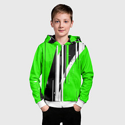 Толстовка на молнии детская Чёрно-белые вертикальные полосы на зелёном фоне, цвет: 3D-белый — фото 2