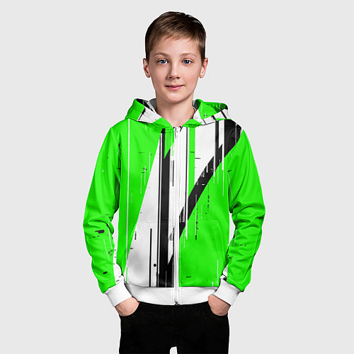 Детская толстовка на молнии Black and white vertical stripes on a green backgr / 3D-Белый – фото 3