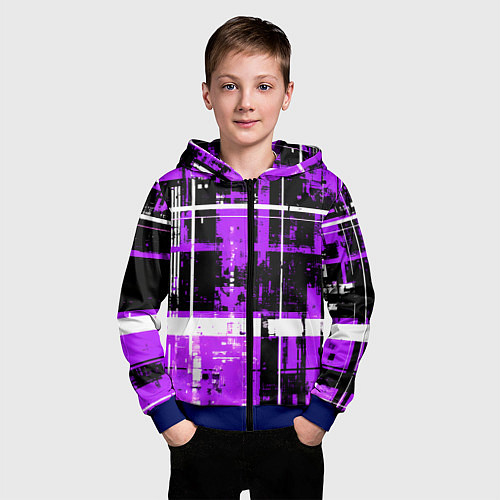 Детская толстовка на молнии Фиолетово-белый гранж на чёрном фоне / 3D-Синий – фото 3