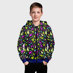 Толстовка на молнии детская Неоновые разноцветные треугольники на черном, цвет: 3D-синий — фото 2