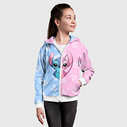 Толстовка на молнии детская Стич и Ангел, цвет: 3D-белый — фото 2