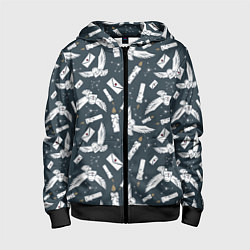 Толстовка на молнии детская Гарри Поттер - паттерн c Буклей и письмом, цвет: 3D-черный