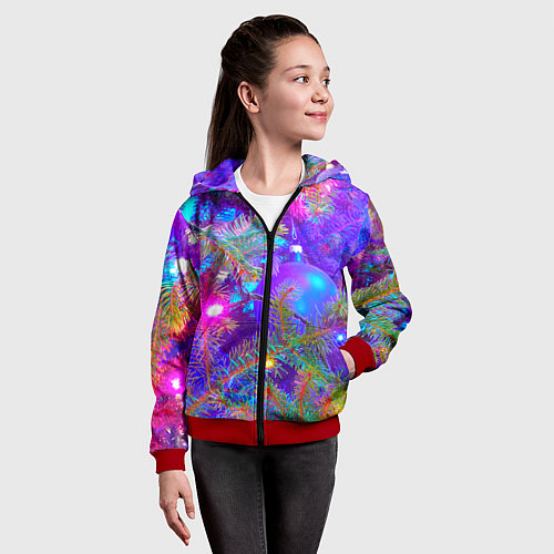 Детская толстовка на молнии Новогоднее свечение гирлянд / 3D-Красный – фото 4