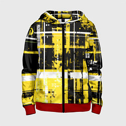 Толстовка на молнии детская Жёлто-белый гранж на чёрном фоне, цвет: 3D-красный