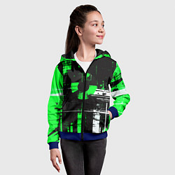 Толстовка на молнии детская Зелёно-белый гранж на чёрном фоне, цвет: 3D-синий — фото 2