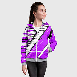 Толстовка на молнии детская Чёрно-белые глитч полосы на фиолетовом фоне, цвет: 3D-меланж — фото 2