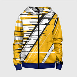Толстовка на молнии детская Чёрно-белые глитч полосы на жёлтом фоне, цвет: 3D-синий