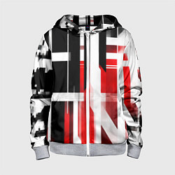 Толстовка на молнии детская Чёрно-красные вертикальные и горизонтальные полосы, цвет: 3D-меланж
