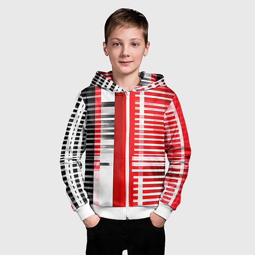 Детская толстовка на молнии Белые полосы на чёрно-красном фоне / 3D-Белый – фото 3