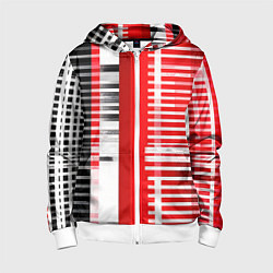 Толстовка на молнии детская Белые полосы на чёрно-красном фоне, цвет: 3D-белый