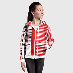Толстовка на молнии детская Белые полосы на чёрно-красном фоне, цвет: 3D-белый — фото 2