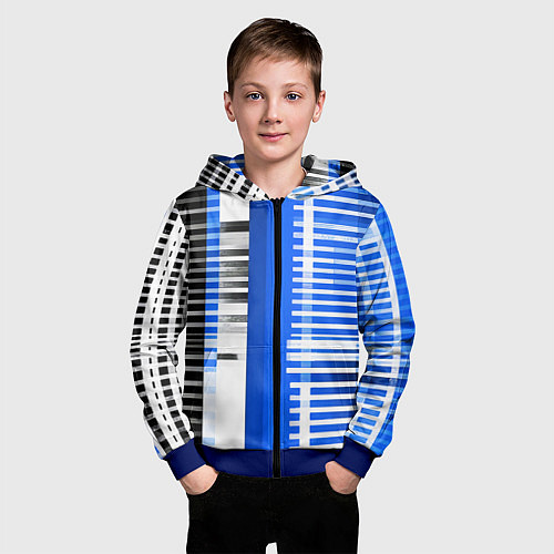 Детская толстовка на молнии White stripes on a black and blue background / 3D-Синий – фото 3