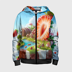 Толстовка на молнии детская Клубничная планета - нейроарт фантазия, цвет: 3D-черный