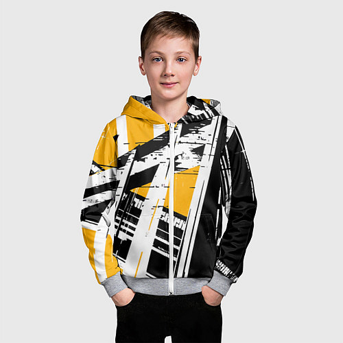 Детская толстовка на молнии Чёрно-белые абстрактные линии на жёлтом фоне / 3D-Меланж – фото 3