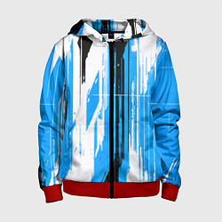 Толстовка на молнии детская Вертикальные чёрно-белые линии на синем фоне, цвет: 3D-красный