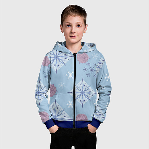 Детская толстовка на молнии Снежинки Эльзы / 3D-Синий – фото 3