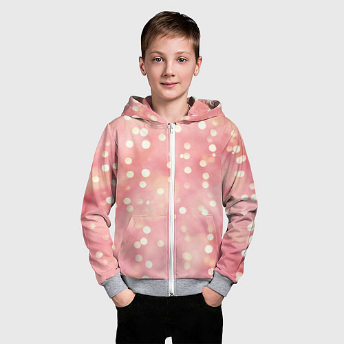 Детская толстовка на молнии Сияние праздничных огоньков на розовом фоне / 3D-Меланж – фото 3