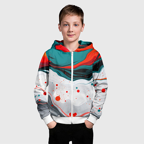 Детская толстовка на молнии Эбру красочная абстракция / 3D-Белый – фото 3