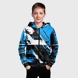 Толстовка на молнии детская Diagonal black and white stripes on a blue backgro, цвет: 3D-черный — фото 2