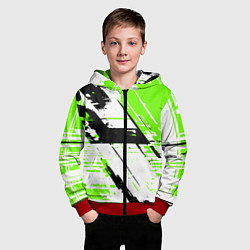 Толстовка на молнии детская Diagonal black and green stripes on a white backgr, цвет: 3D-красный — фото 2
