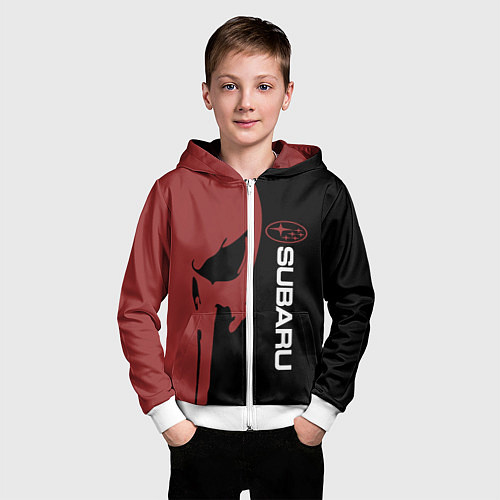Детская толстовка на молнии Subaru и череп / 3D-Белый – фото 3