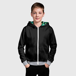 Толстовка на молнии детская Павлин красками на черном фоне - нейросеть, цвет: 3D-меланж — фото 2
