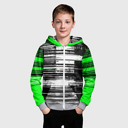 Толстовка на молнии детская Горизонтальные чёрные линии на бело-зелёном фоне, цвет: 3D-меланж — фото 2
