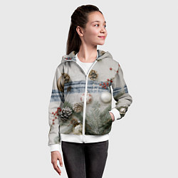 Толстовка на молнии детская Новогодние украшения, цвет: 3D-белый — фото 2