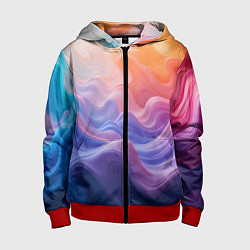 Толстовка на молнии детская Волны разноцветных красок, цвет: 3D-красный