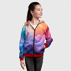 Толстовка на молнии детская Волны разноцветных красок, цвет: 3D-красный — фото 2