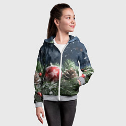 Толстовка на молнии детская Новогодний шар и шишка, цвет: 3D-меланж — фото 2