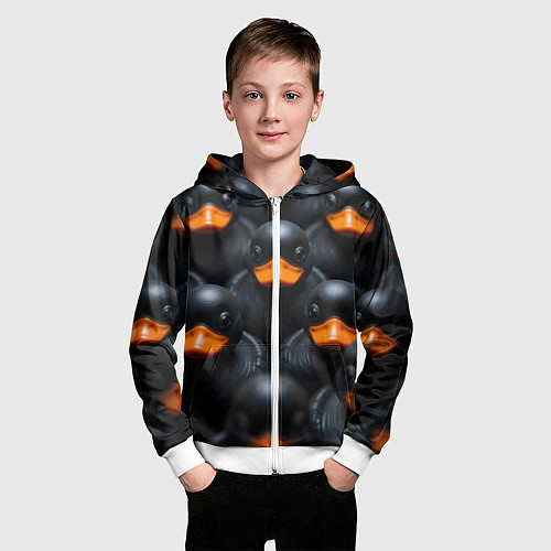 Детская толстовка на молнии Черные уточки / 3D-Белый – фото 3