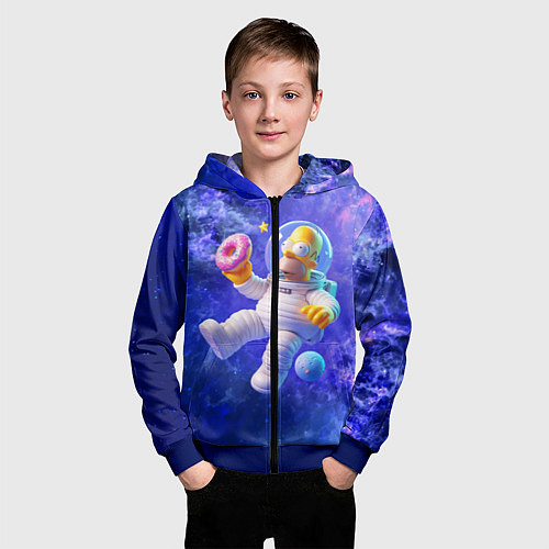 Детская толстовка на молнии Homer Simpson is a brave astronaut / 3D-Синий – фото 3