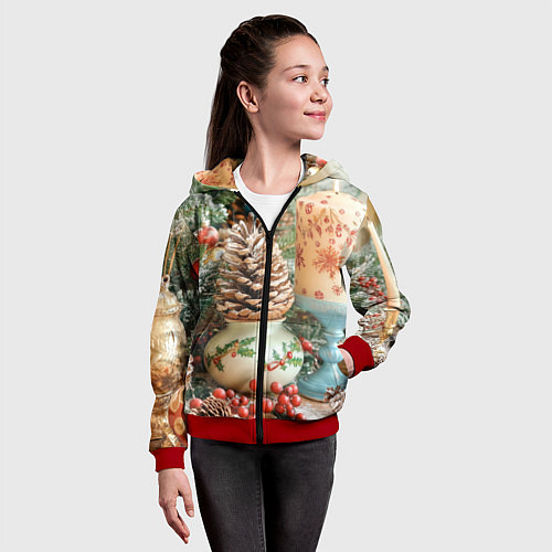 Детская толстовка на молнии Новогодняя атрибутика / 3D-Красный – фото 4