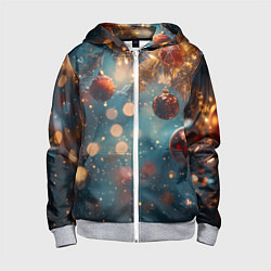 Толстовка на молнии детская Новый год боке стиль, цвет: 3D-меланж