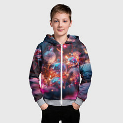 Толстовка на молнии детская Новогодние шары и фиолетовые блески, цвет: 3D-меланж — фото 2
