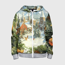 Толстовка на молнии детская Фон рождества, цвет: 3D-меланж