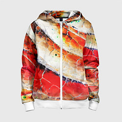 Толстовка на молнии детская Красно-белая волнистая абстракция, цвет: 3D-белый