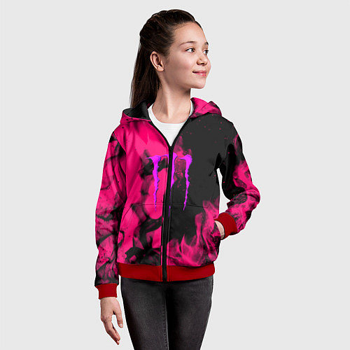 Детская толстовка на молнии Monster energy fire pink / 3D-Красный – фото 4