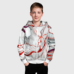 Толстовка на молнии детская Красно-белый мрамор, цвет: 3D-белый — фото 2