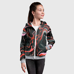Толстовка на молнии детская Красно-чёрный мрамор, цвет: 3D-меланж — фото 2
