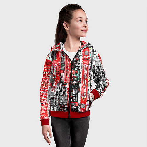 Детская толстовка на молнии Киберпанк паттерн красный / 3D-Красный – фото 4