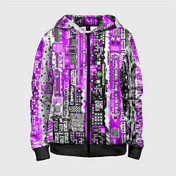 Толстовка на молнии детская Киберпанк паттерн фиолетовый, цвет: 3D-черный