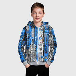 Толстовка на молнии детская Киберпанк паттерн синий, цвет: 3D-меланж — фото 2